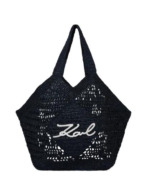 signature crochet large beach bag by KARL LAGERFELD