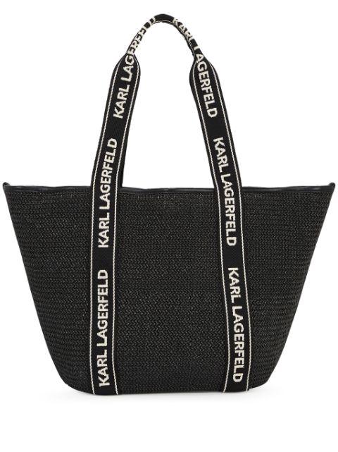 small Signature raffia beach tote bag by KARL LAGERFELD