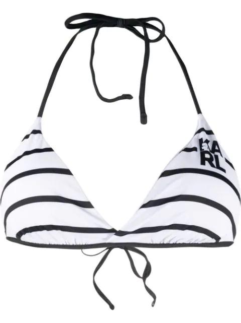 striped logo-print bikini by KARL LAGERFELD