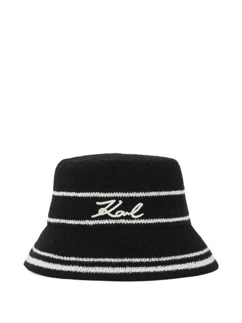 striped signature bucket hat by KARL LAGERFELD