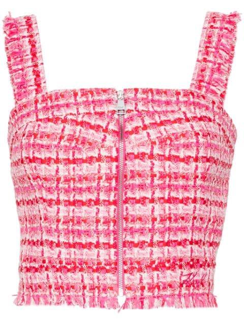 zip-up bouclé cropped top by KARL LAGERFELD