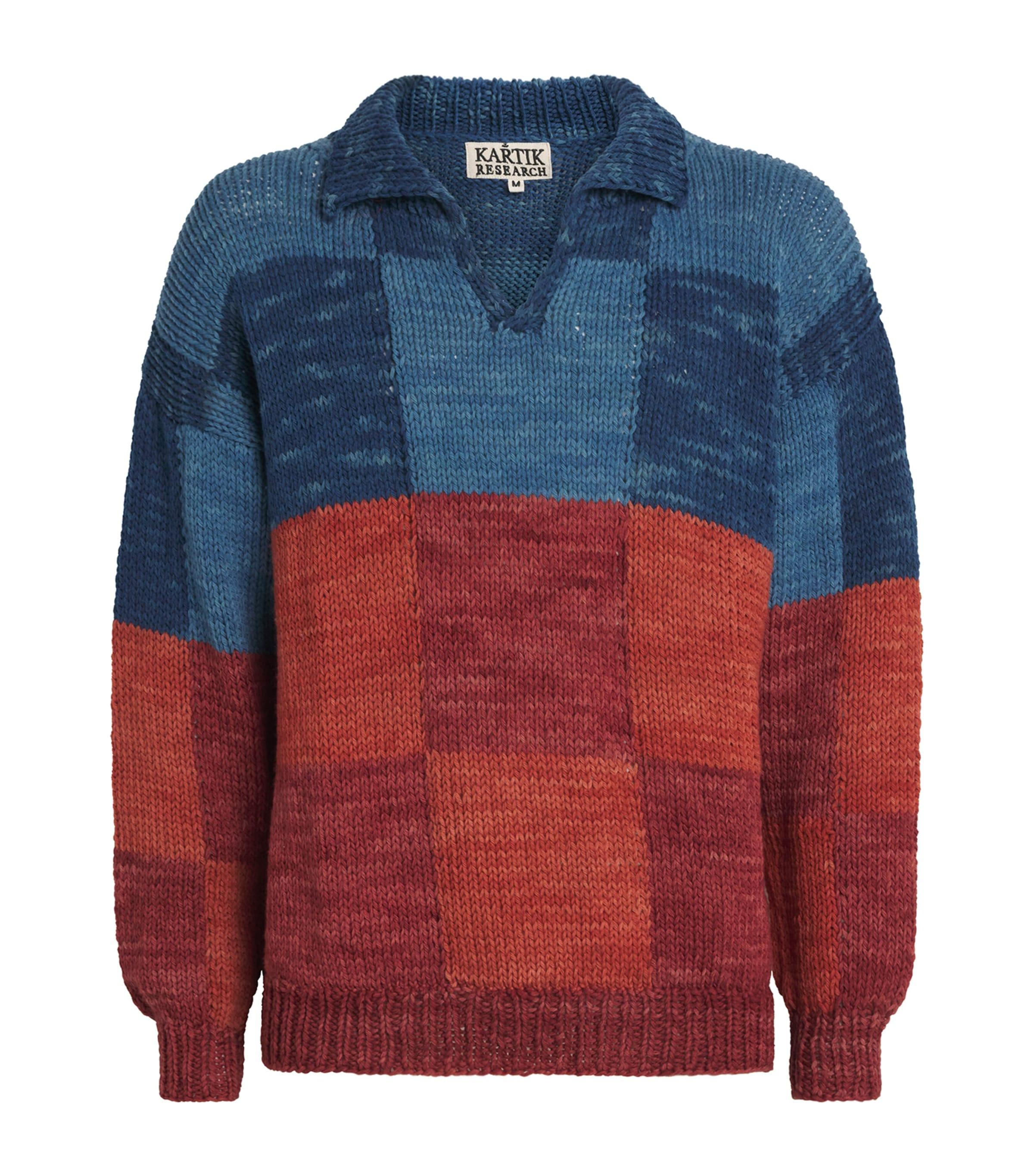 Kartik Research Cotton Check Knitted Rugby Sweater by KARTIK RESEARCH