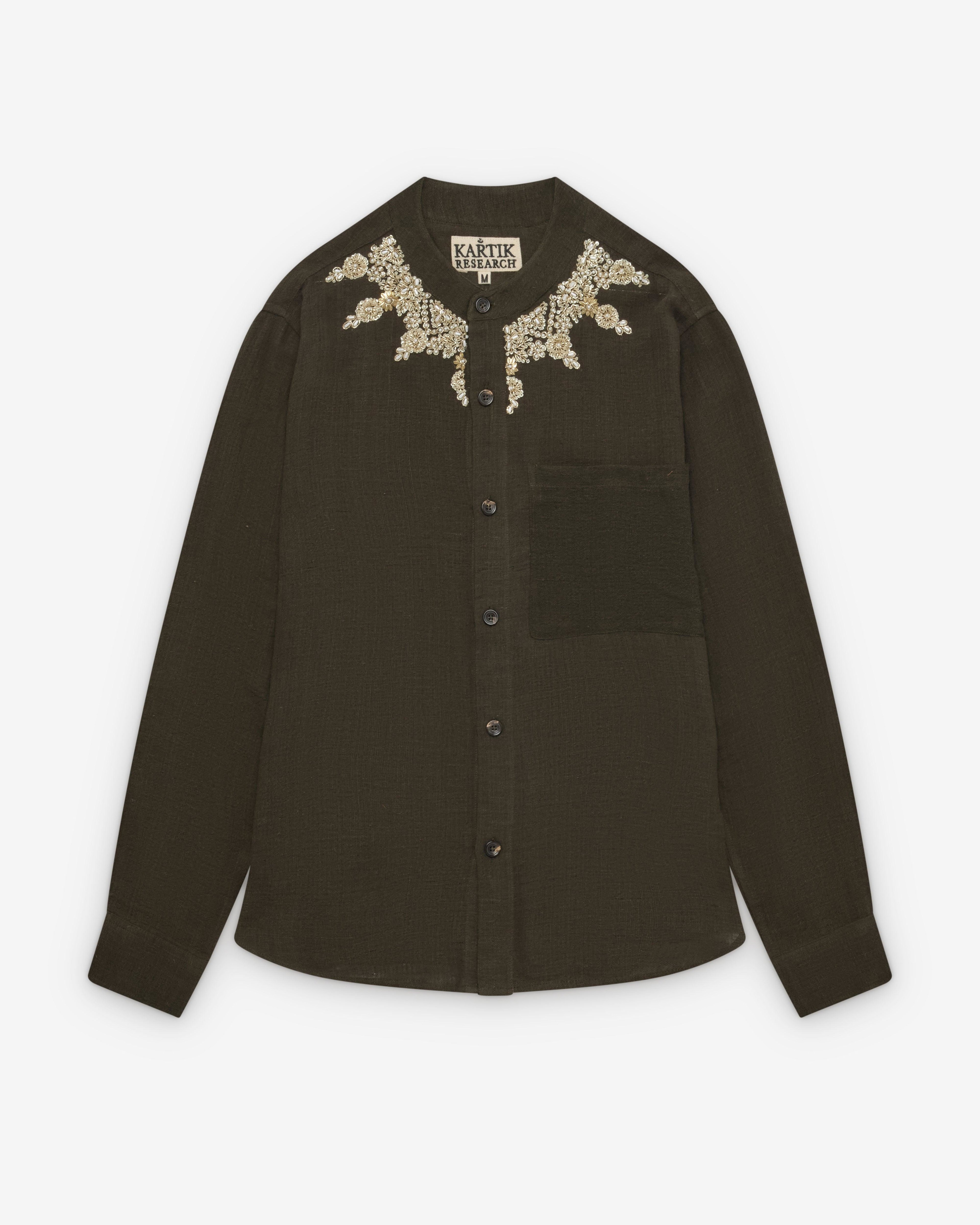 Kartik Research - Men's Band Collar Shirt - (Bark/Gold) by KARTIK RESEARCH