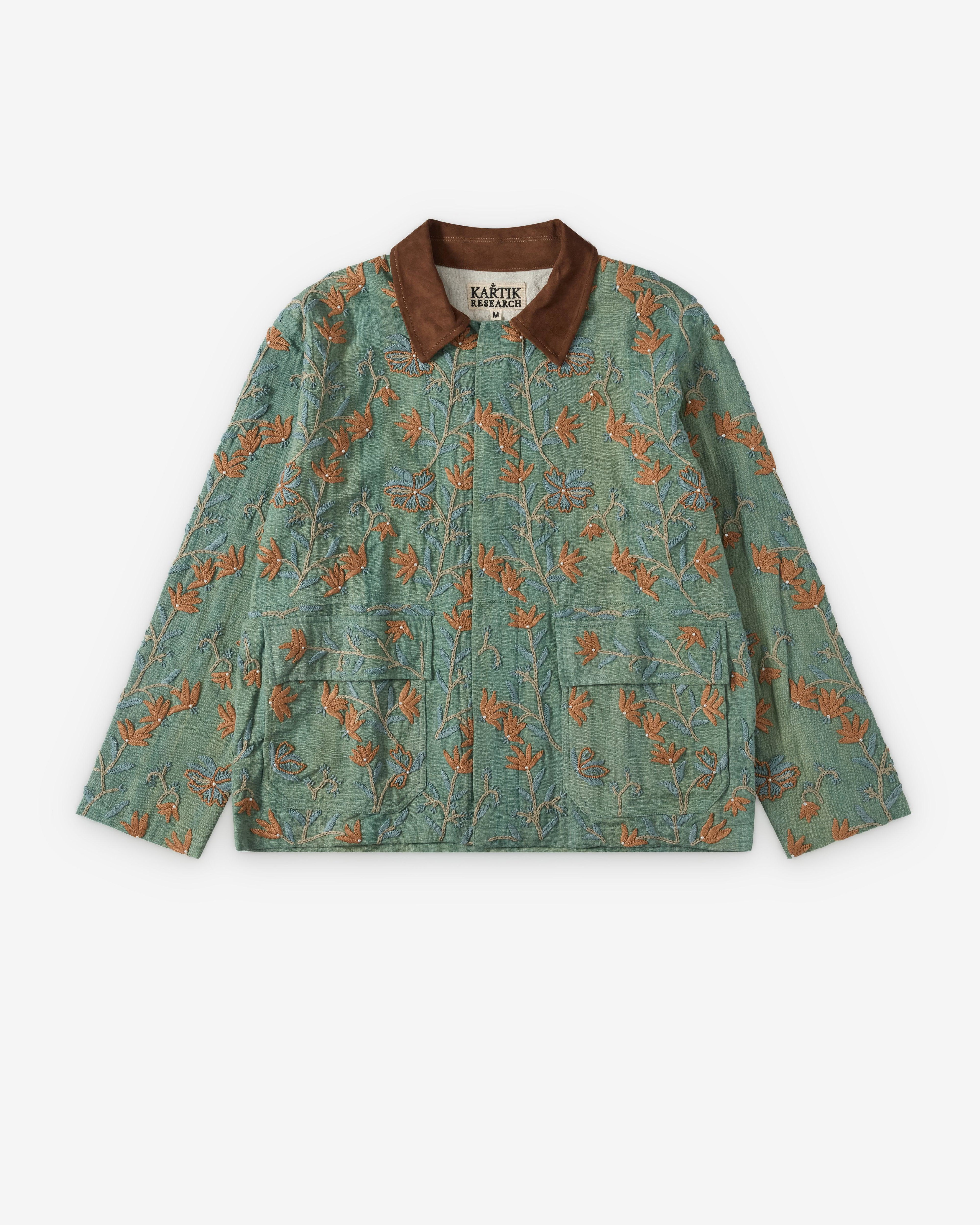 Kartik Research - Men's Cotton Twill Patchwork Jodhpur Jacket - (Green) by KARTIK RESEARCH
