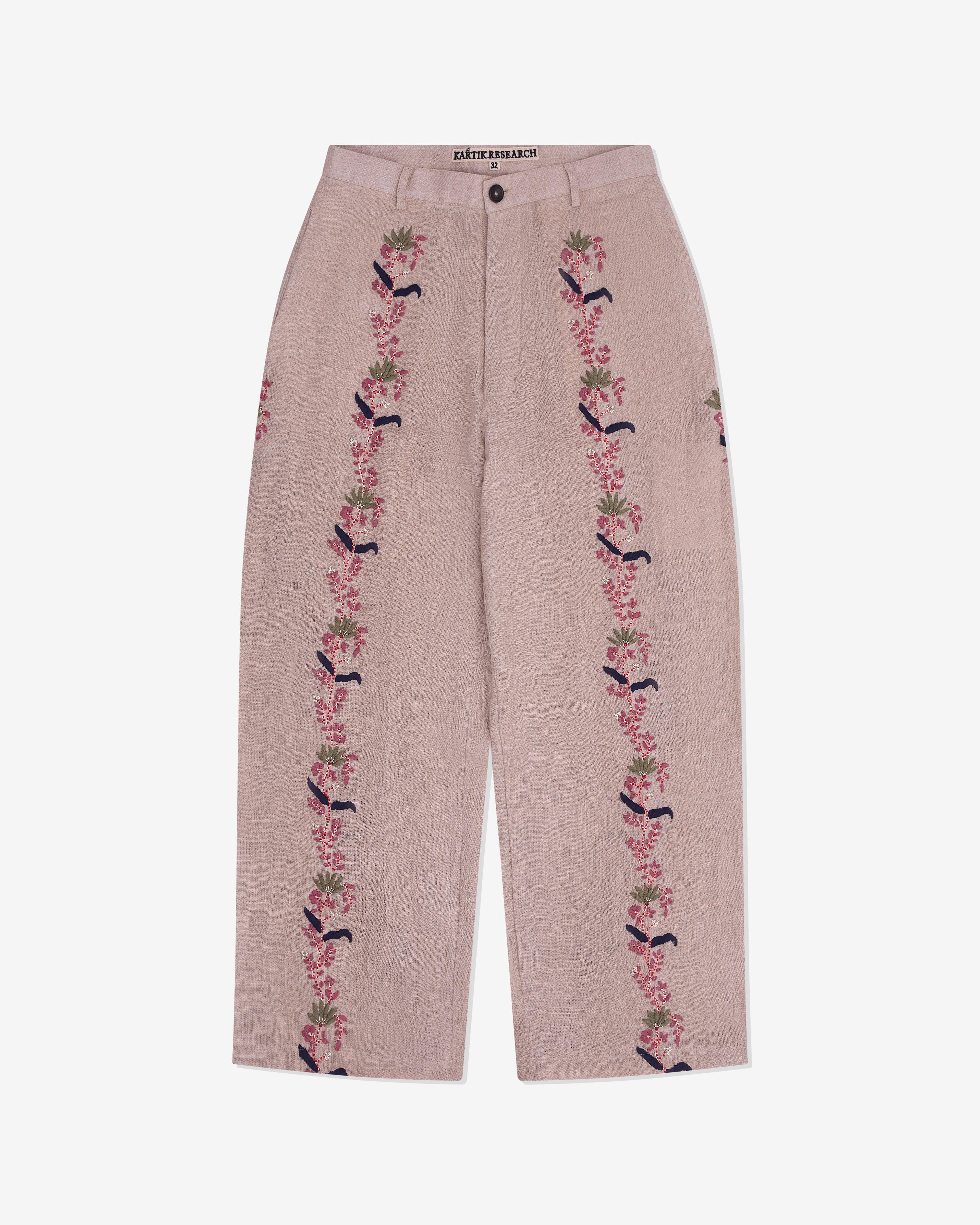 Kartik Research - Men’s Curve Seam Trouser Palampore Motif - (Khaki) by KARTIK RESEARCH