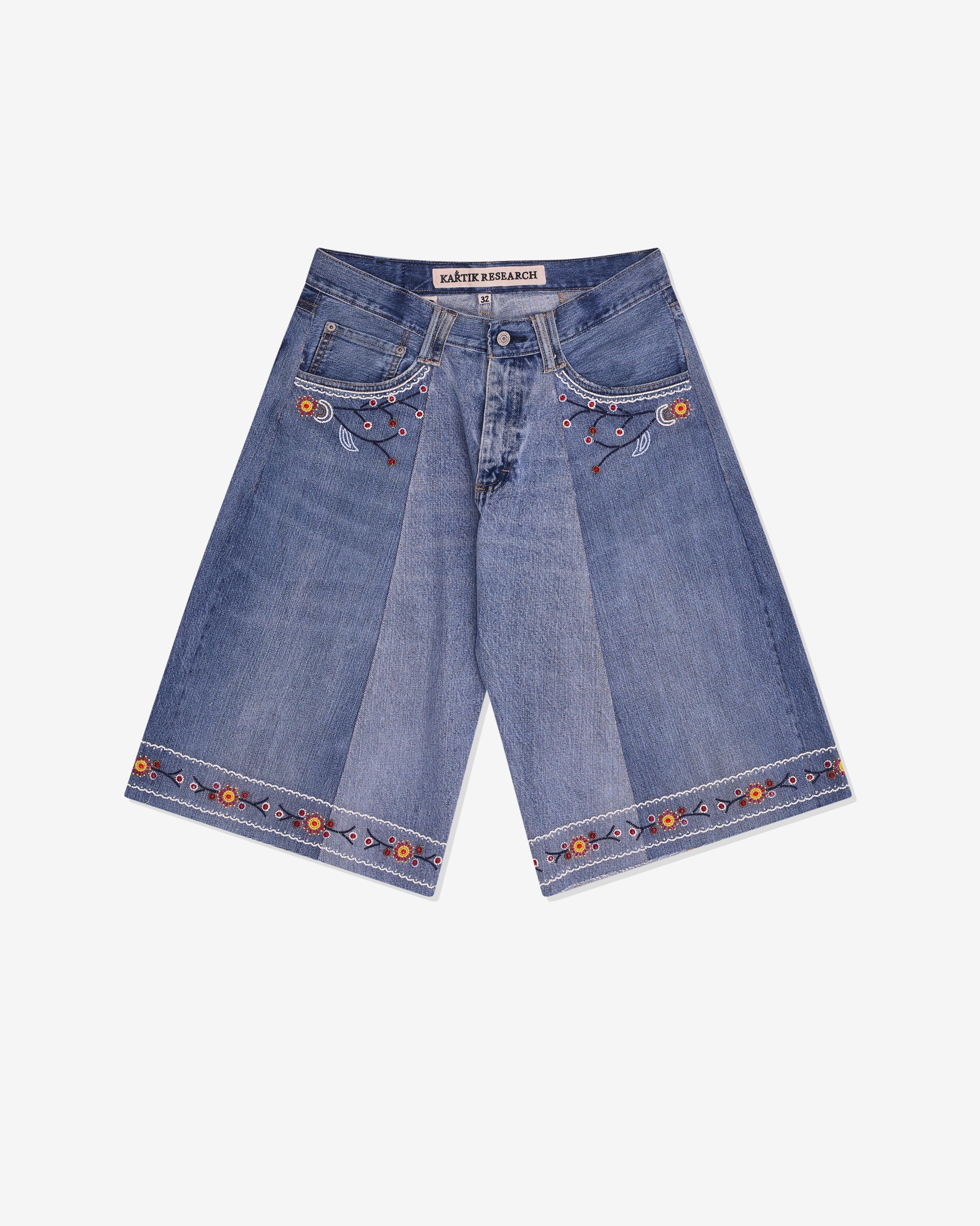 Kartik Research - Men’s Hand Beaded Denim Shorts - (Denim) by KARTIK RESEARCH