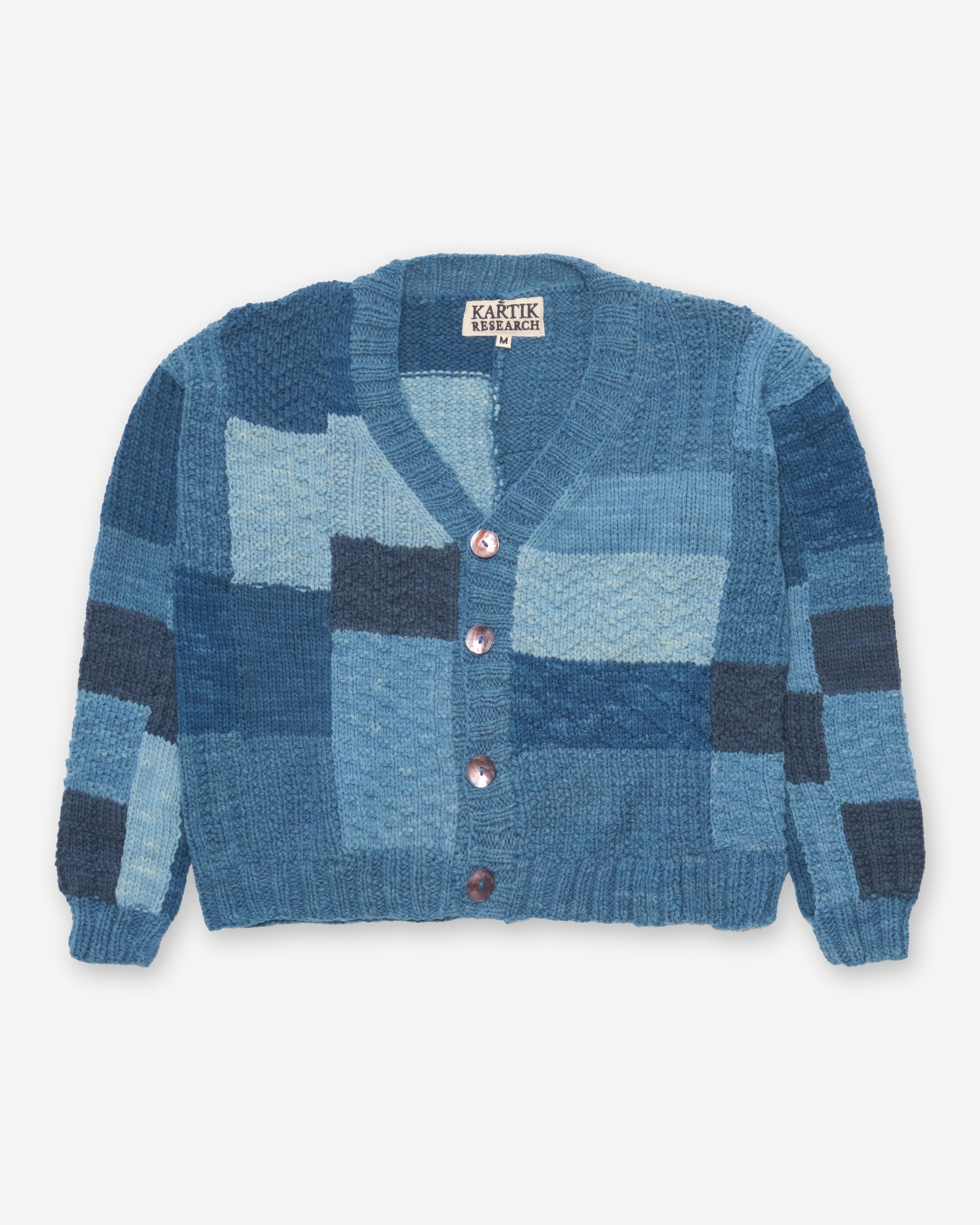 Kartik Research - Men's Patchwork Cardigan - (Blue/Navy) by KARTIK RESEARCH