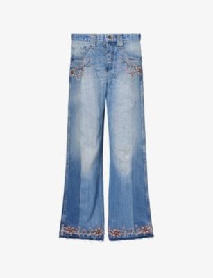 Kasauli Bead-Embellished Denim Jeans by KARTIK RESEARCH