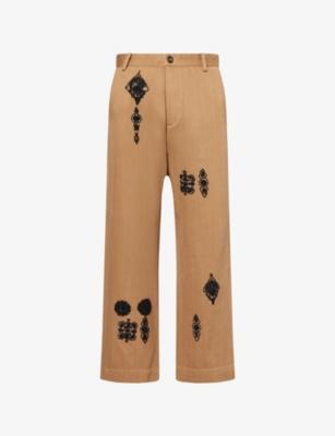 Zardozi Embroidered Denim Trousers by KARTIK RESEARCH