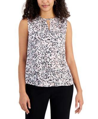 Petite Printed Sleeveless Cut-Out Blouse by KASPER