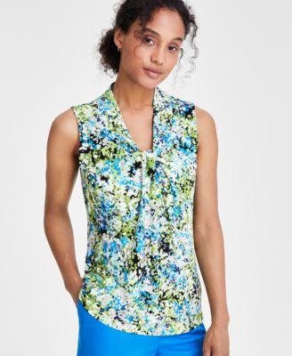 Women's Printed Knot-Front Blouse by KASPER