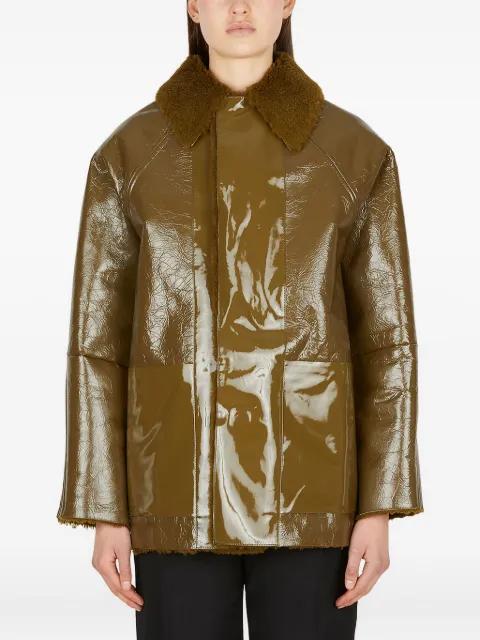 patent-leather shearling-collar jacket by KASSL