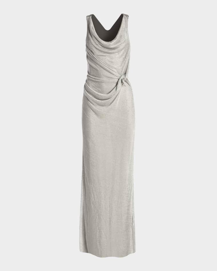 Draped Metallic Knit Column Gown by KATE BARTON