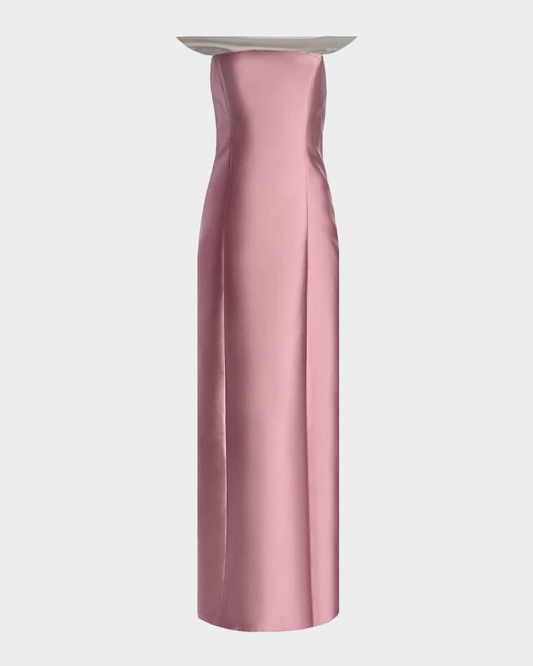 Sculpted Faux Leather-Embellished Column Gown by KATE BARTON