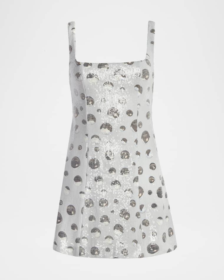 Sequin Polka Dot Square-Neck Mini Dress by KATE BARTON