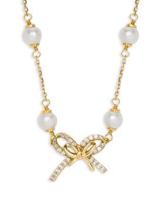 Girlie Pearlie Pav&eacute; Bow & Imitation Pearl Scatter Necklace by KATE SPADE NEW YORK