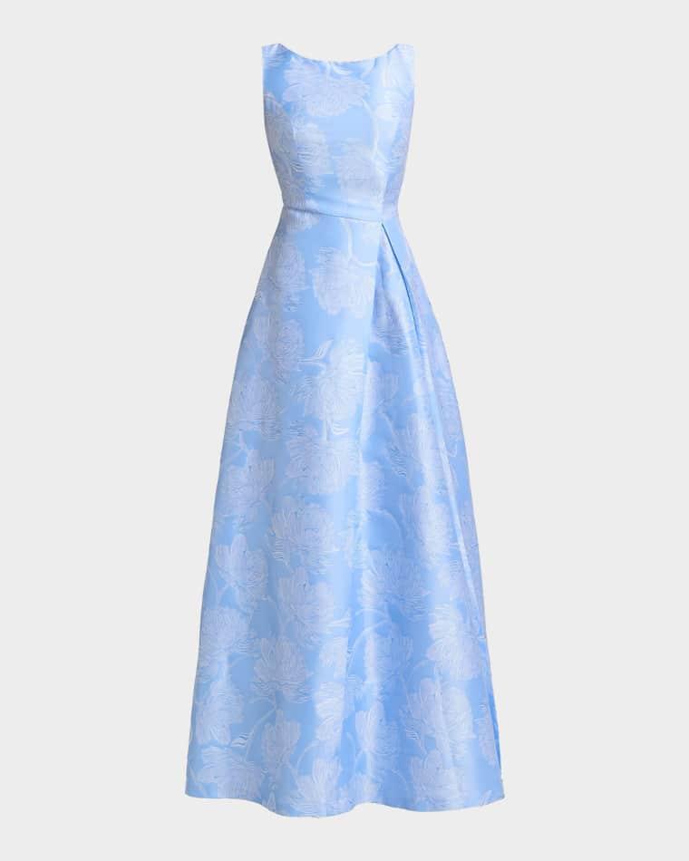 Caitlin Pleated Floral Jacquard Gown by KAY UNGER NEW YORK