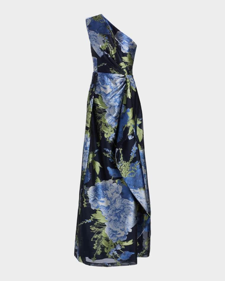 Daisy One-Shoulder Organza Jacquard Gown by KAY UNGER NEW YORK