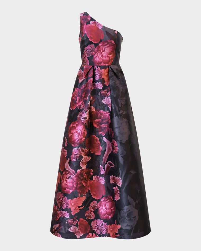 Dianna One-Shoulder Pleated Mikado Gown by KAY UNGER NEW YORK