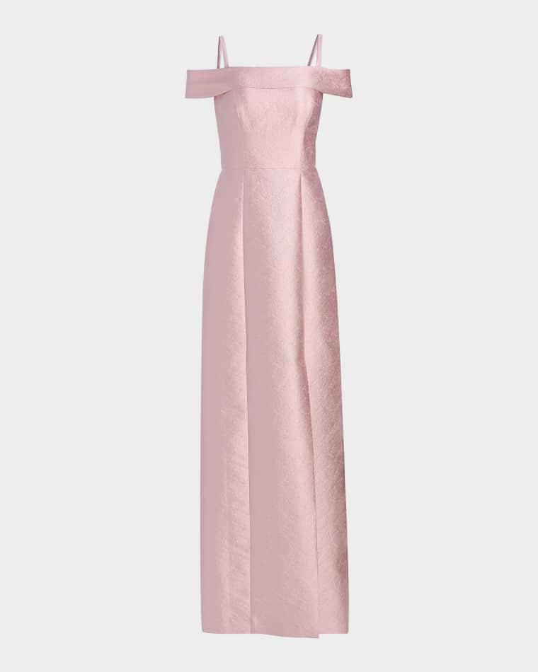 Edith Jacquard Off-The-Shoulder Column Gown by KAY UNGER NEW YORK