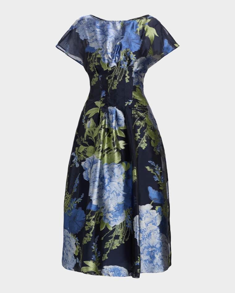 Florene Floral-Print Organza Jacquard Midi Dress by KAY UNGER NEW YORK