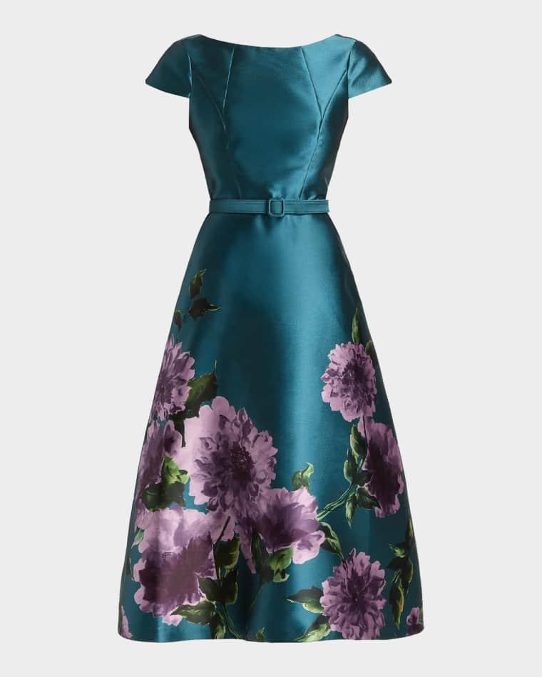 Ina Floral-Print Mikado Midi Dress by KAY UNGER NEW YORK