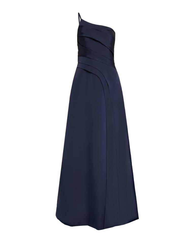 Jillian Pleated One-Shoulder Gown by KAY UNGER NEW YORK