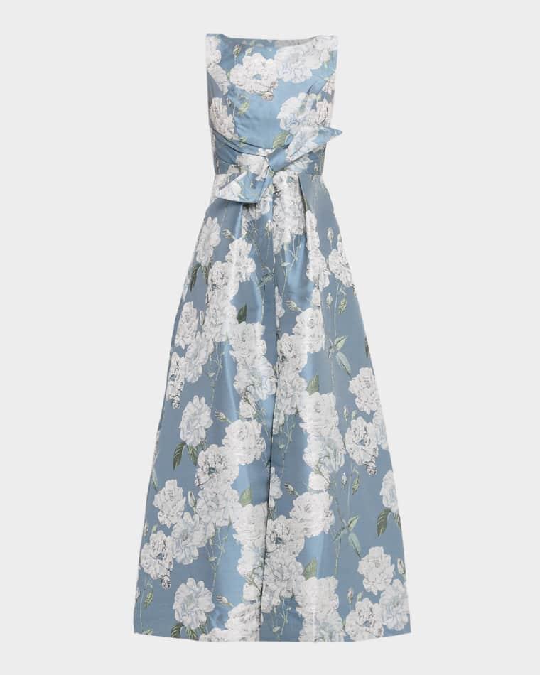 Lilianna Sleeveless Pleated Floral-Print Gown by KAY UNGER NEW YORK