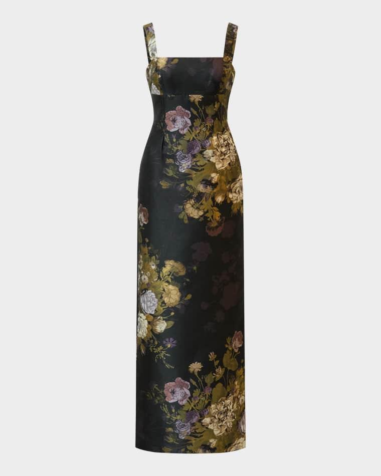 Lilith Floral Damask Jacquard Column Gown by KAY UNGER NEW YORK
