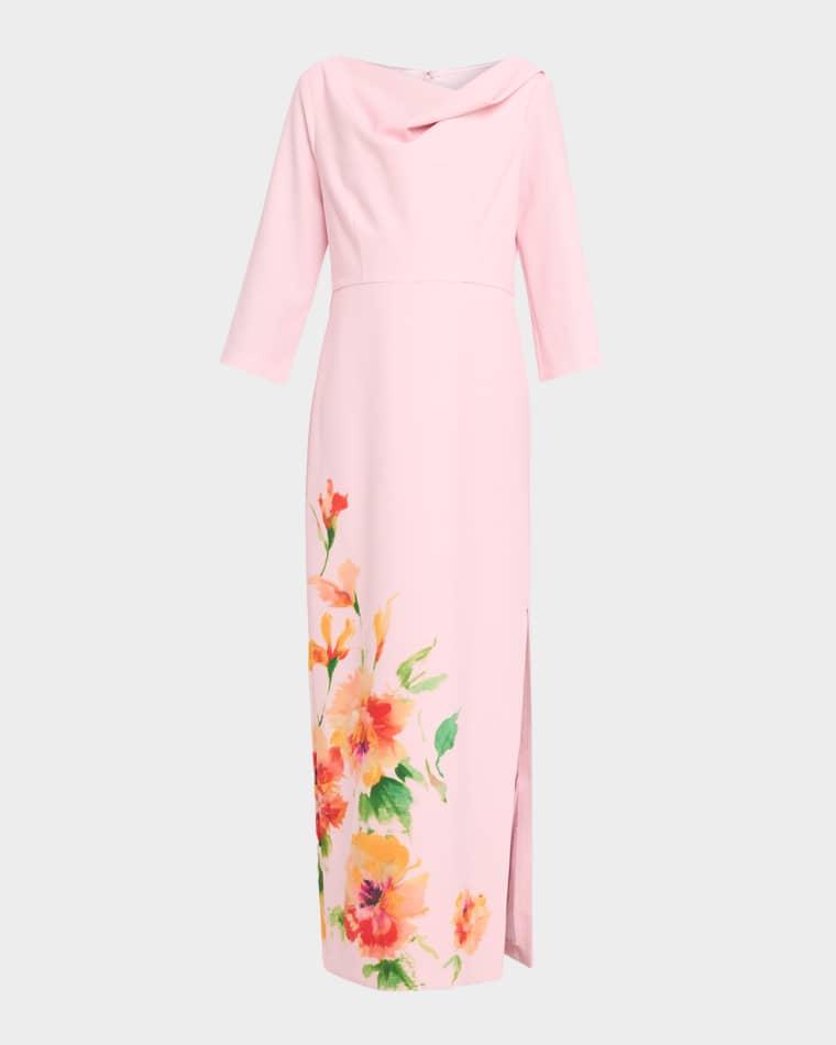 Magnolia Floral-Print Stretch Crepe Column Gown by KAY UNGER NEW YORK