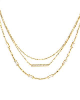 Addison Pav&eacute; Bar & Baguette Cubic Zirconia Layered Necklace in 14K Gold Plated by KENDRA SCOTT
