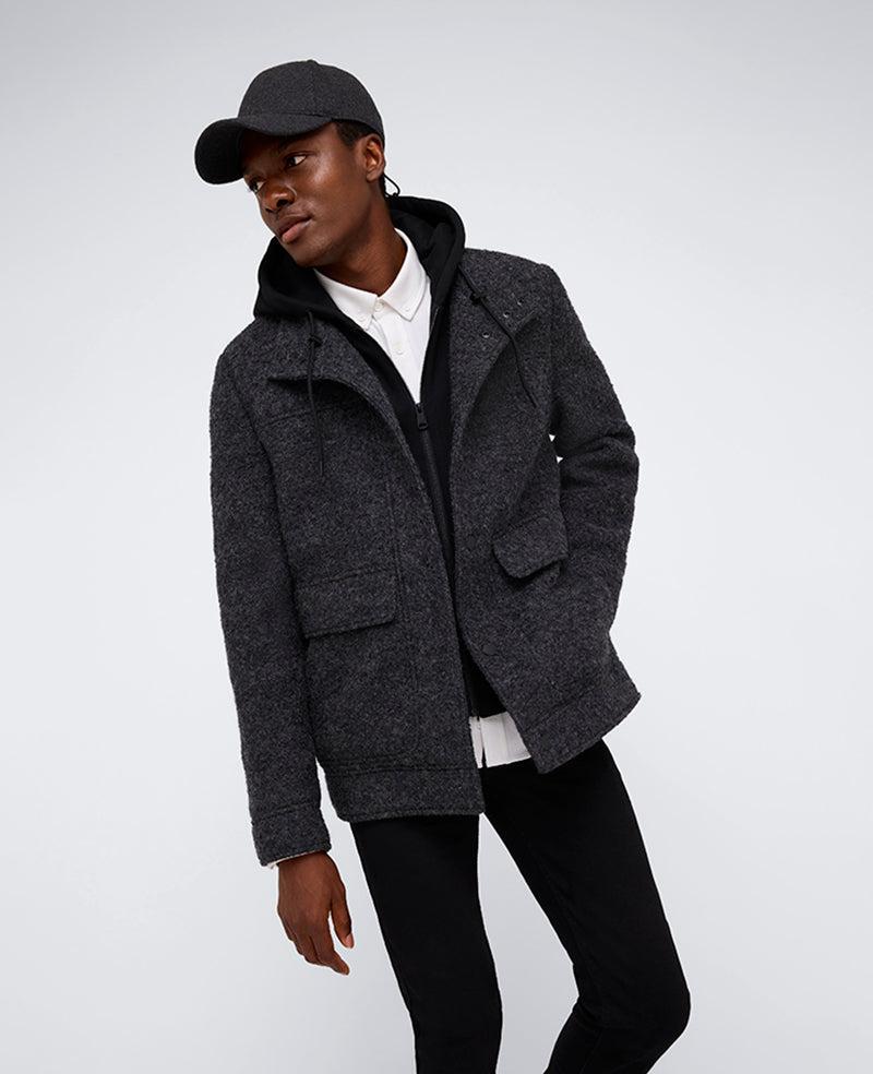 Kenneth Cole | Boucle Wool Jacket With Attached Jersey Hood by KENNETH COLE