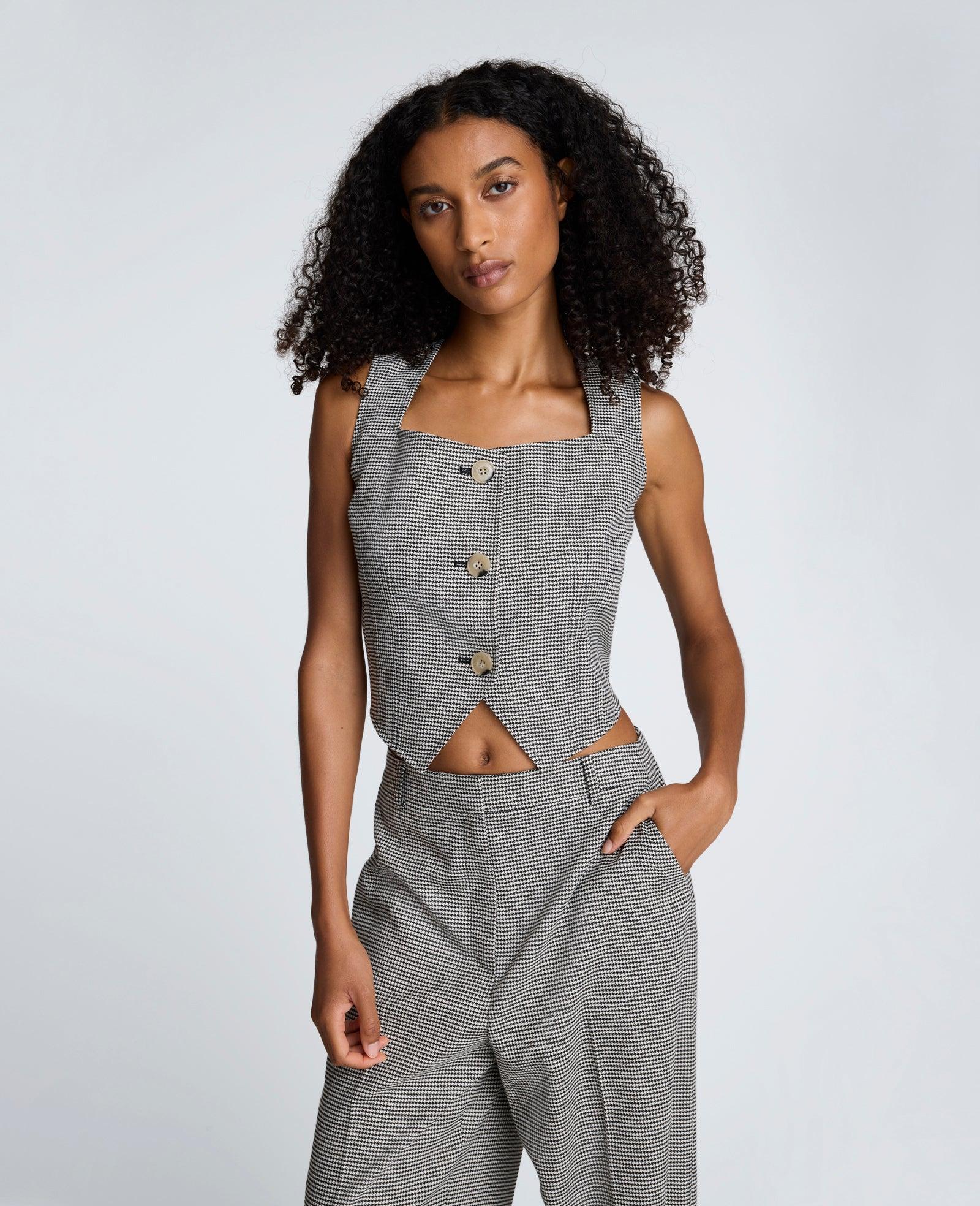 Kenneth Cole | Cropped Fitted Bodice Houndstooth Vest by KENNETH COLE