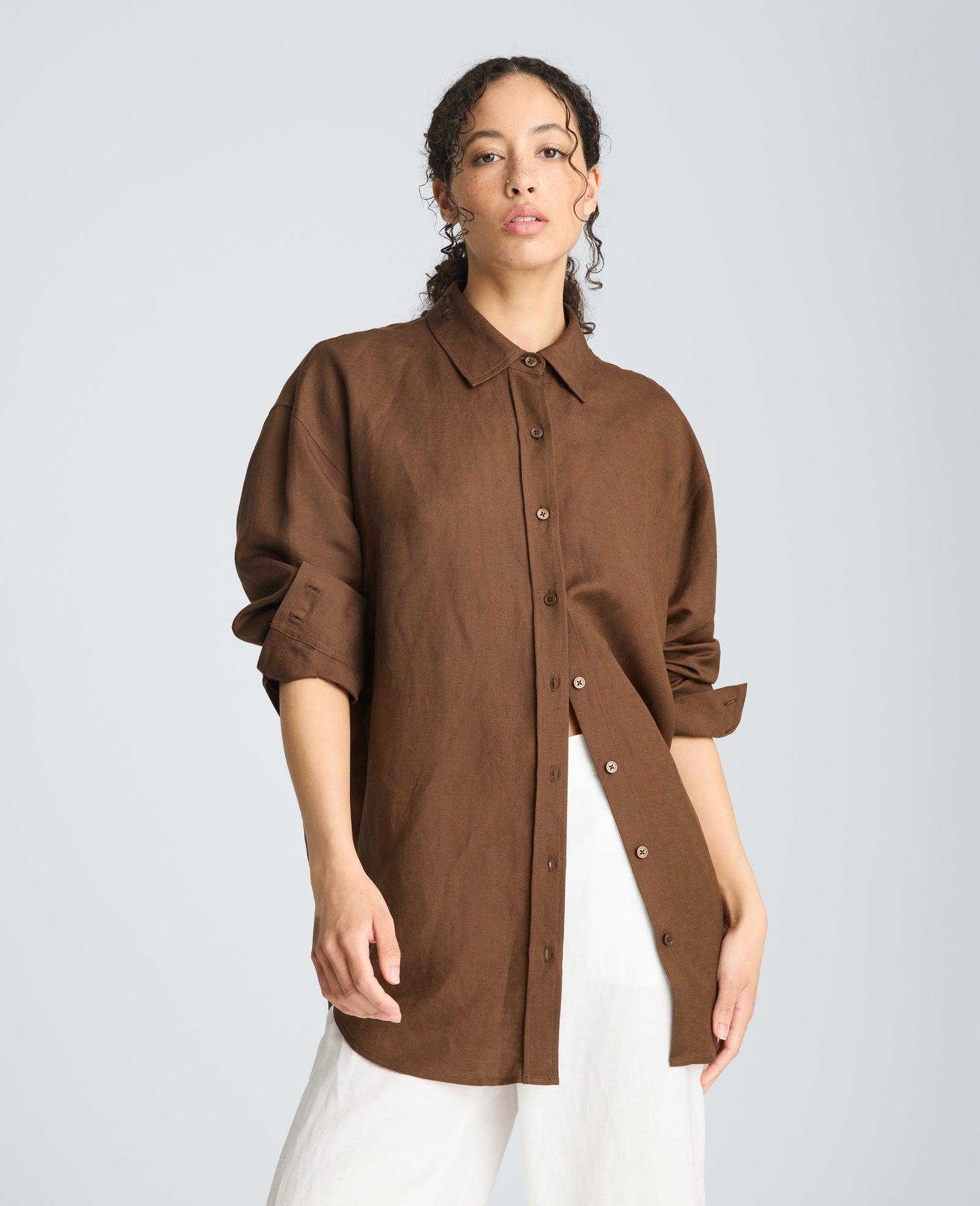 Kenneth Cole | Drop Shoulder Button Front Boyfriend Shirt by KENNETH COLE