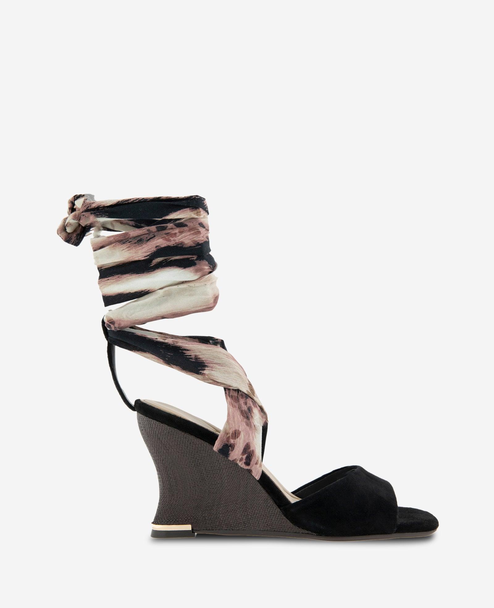 Kenneth Cole | Fabia Printed Fabric Wrap Around Suede & Raffia Wedge by KENNETH COLE