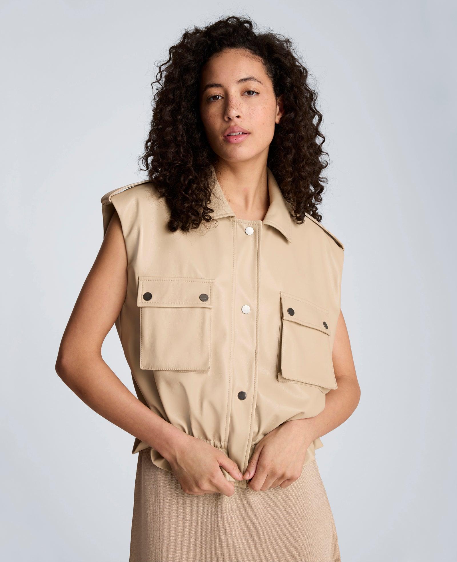 Kenneth Cole | Faux Leather Snap Front Jacket With Drawcord Waist by KENNETH COLE