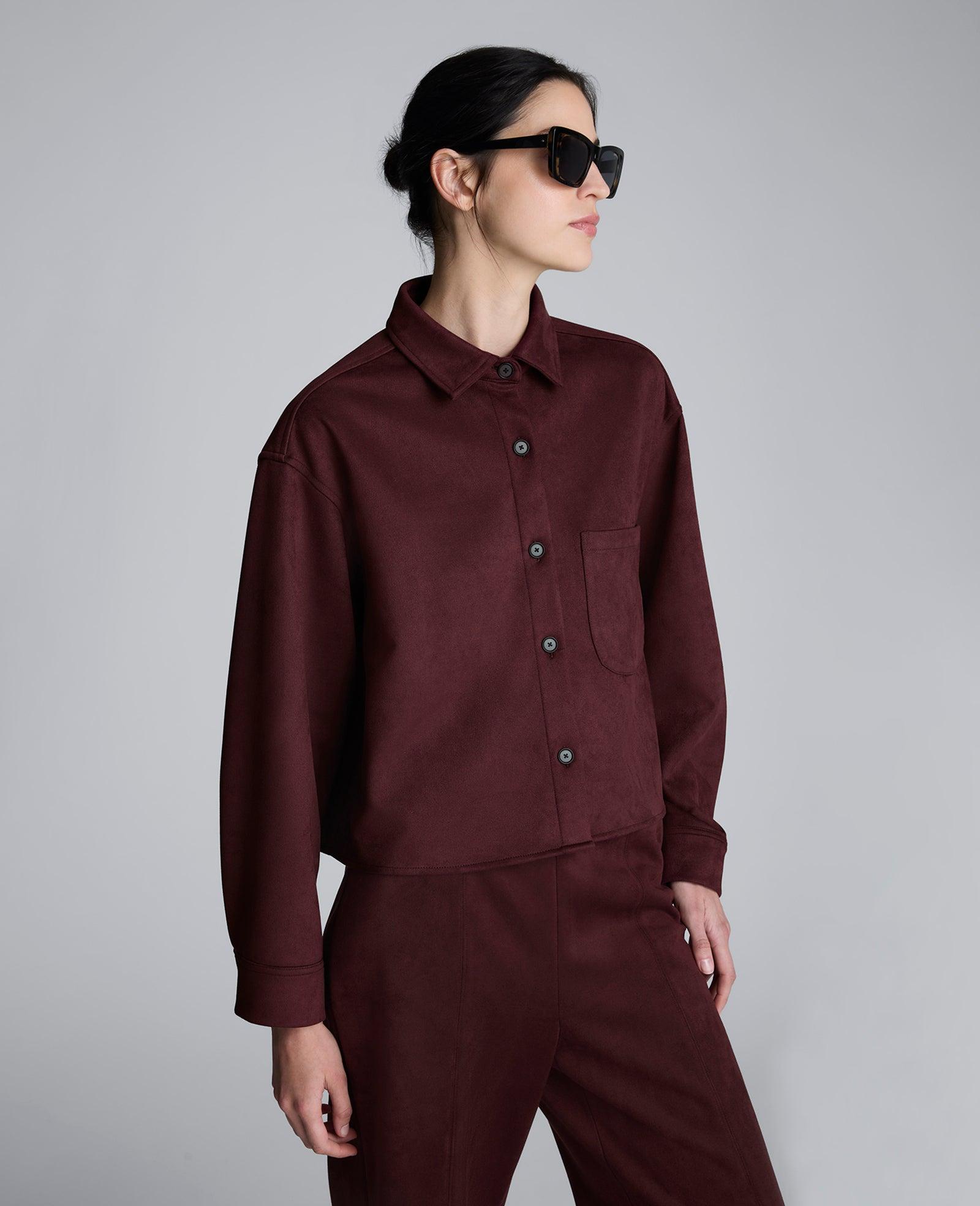 Kenneth Cole | Faux Suede Button Front Cropped Knit Shirt by KENNETH COLE