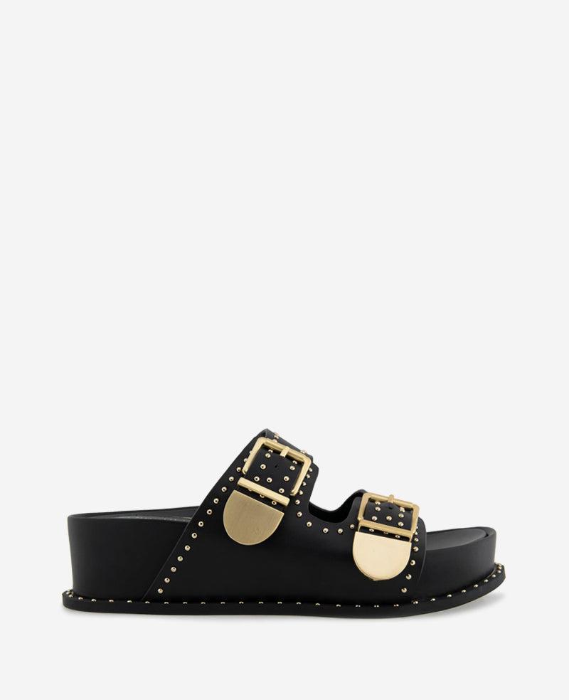 Kenneth Cole | Gradie Double Buckle Studded Leather Platform Slide Sandal by KENNETH COLE