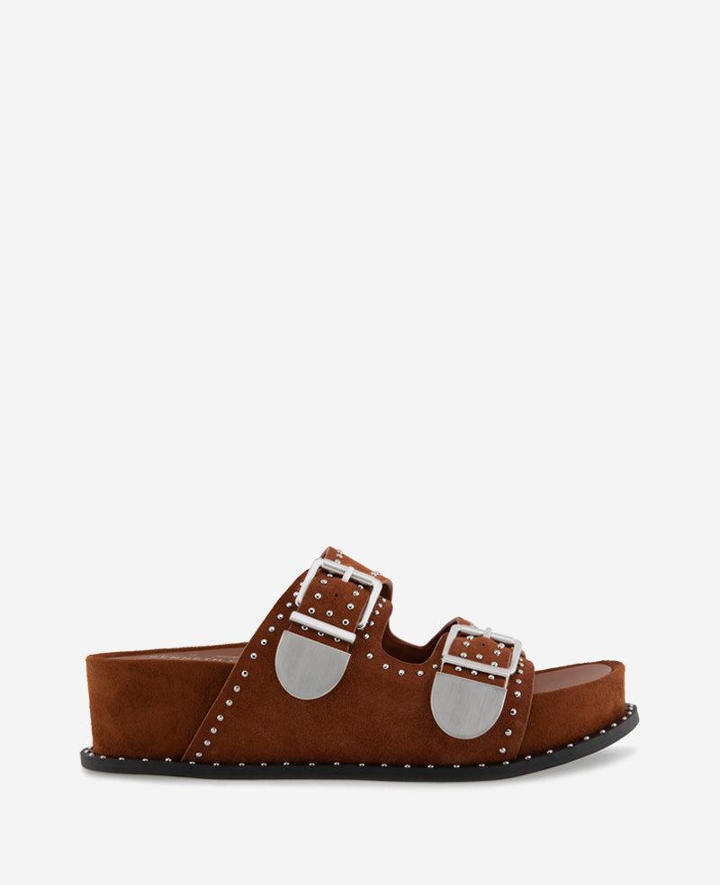 Kenneth Cole | Gradie Double Buckle Studded Suede Platform Slide Sandal by KENNETH COLE