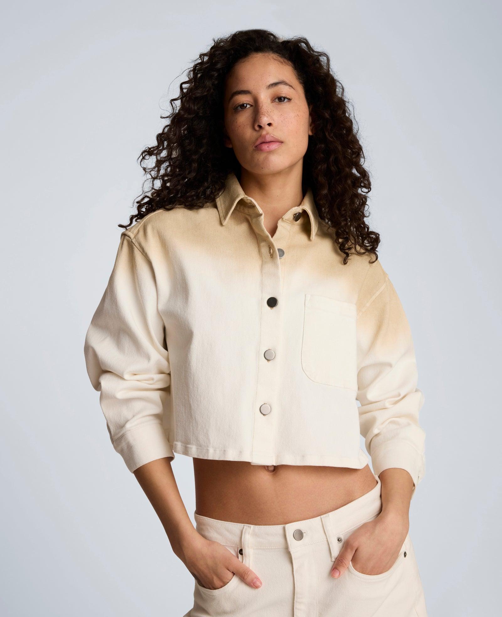 Kenneth Cole | Gradient Oversized Cropped Shacket In Comfort Stretch Denim by KENNETH COLE