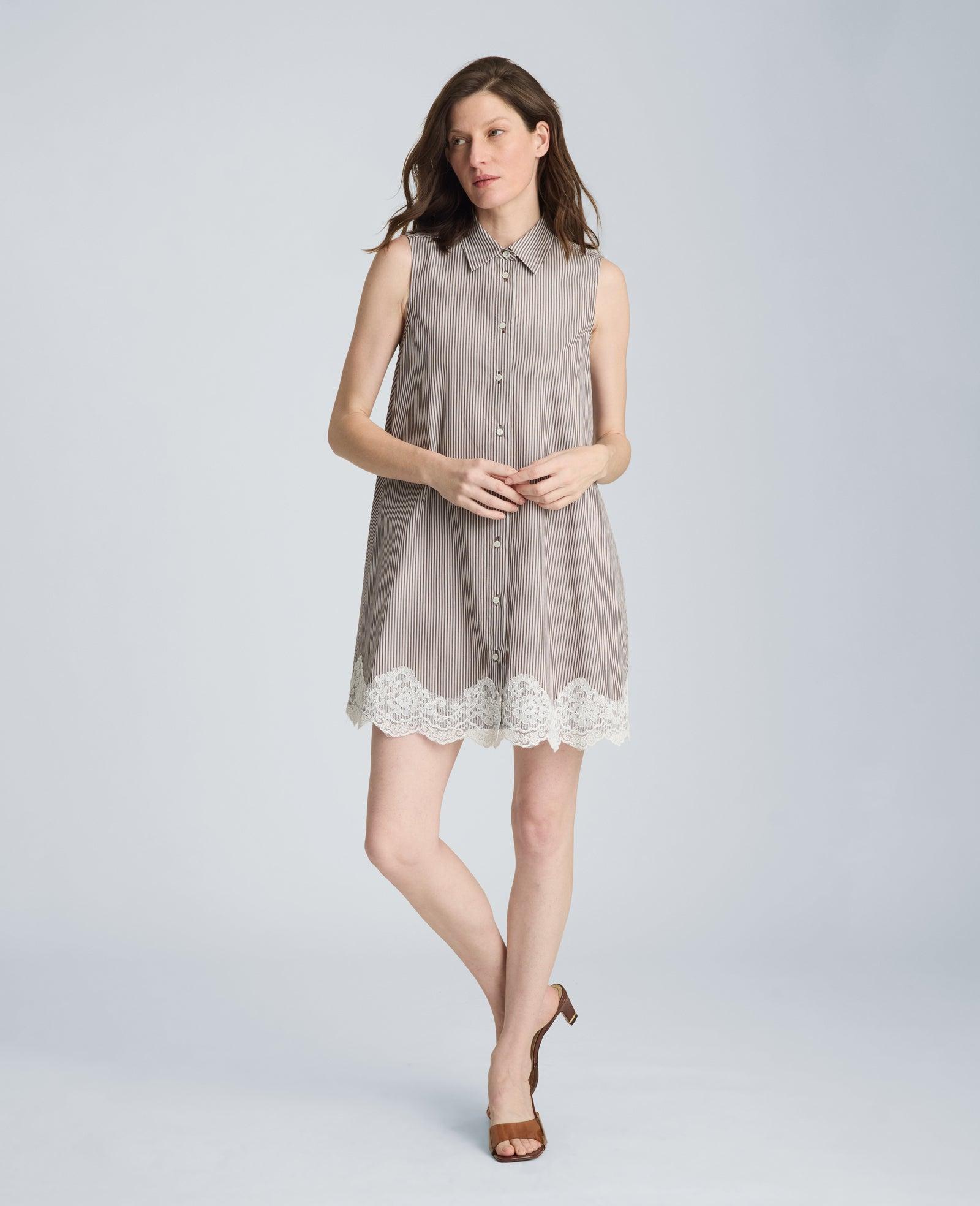 Kenneth Cole | Halter Shirt Swing Dress With Lace Hem by KENNETH COLE