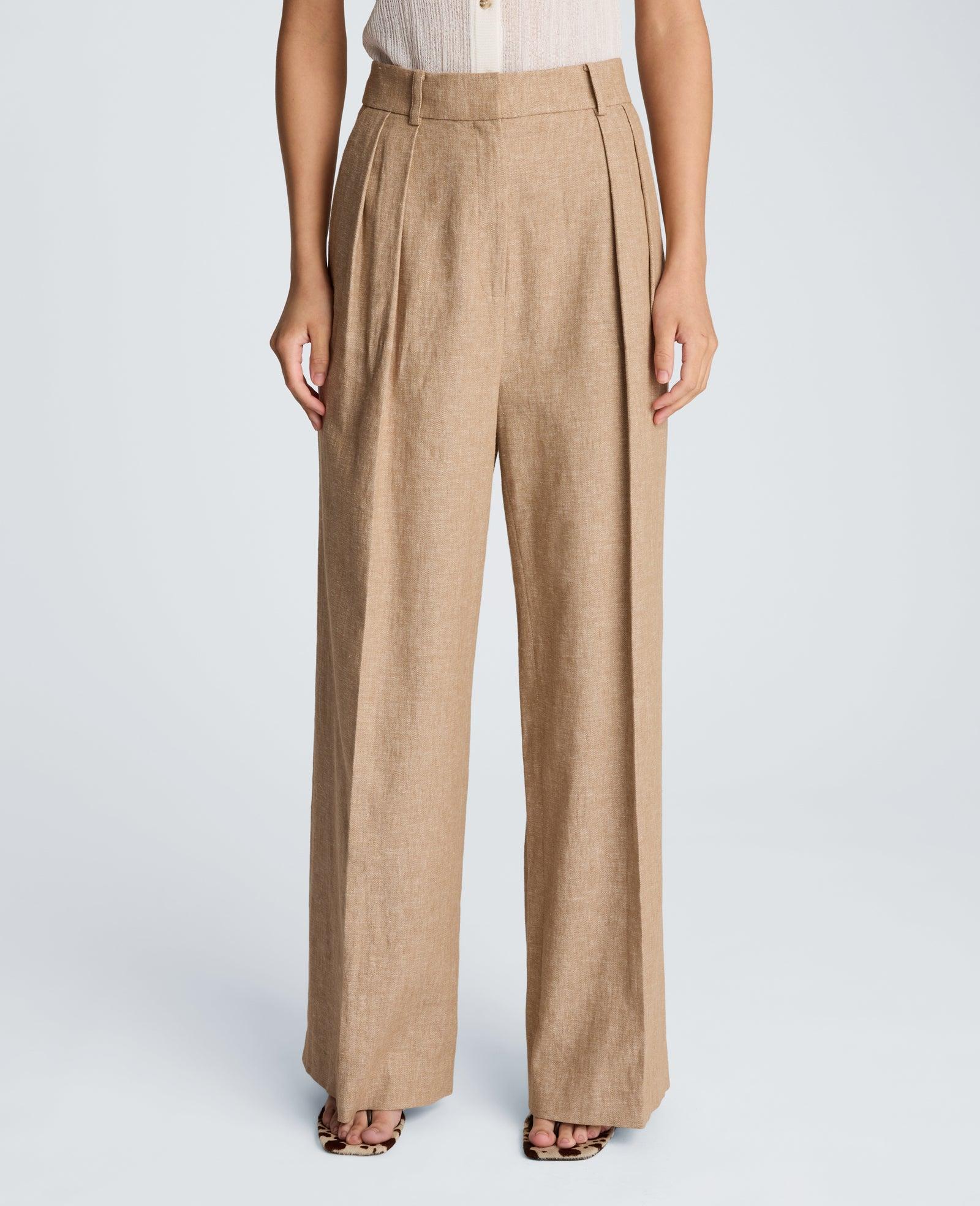 Kenneth Cole | High Rise Fly Front Double Pleat Wide Leg Linen Blend Pant by KENNETH COLE