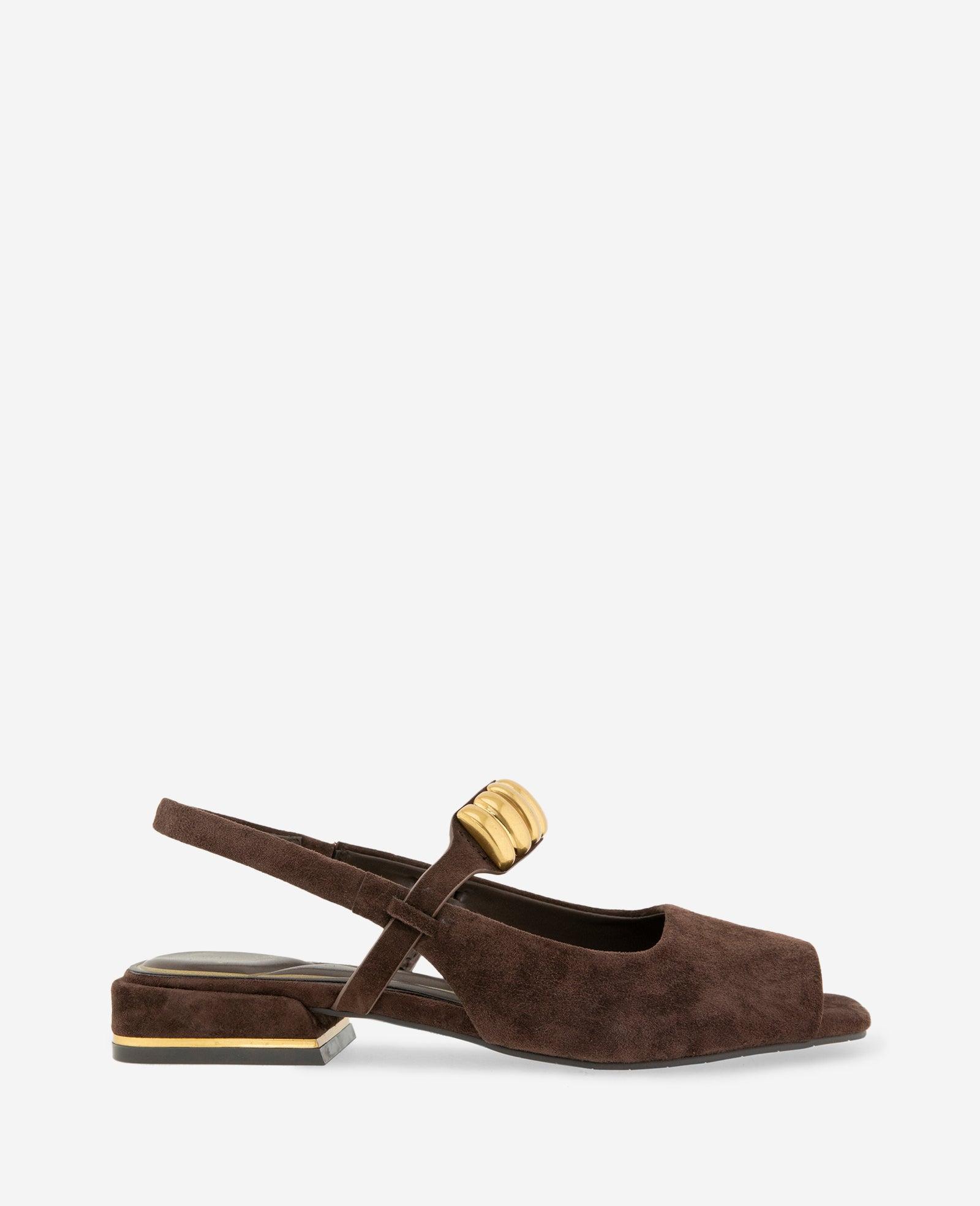 Kenneth Cole | Illia Suede Open Toe Hardware Flat Slingback by KENNETH COLE