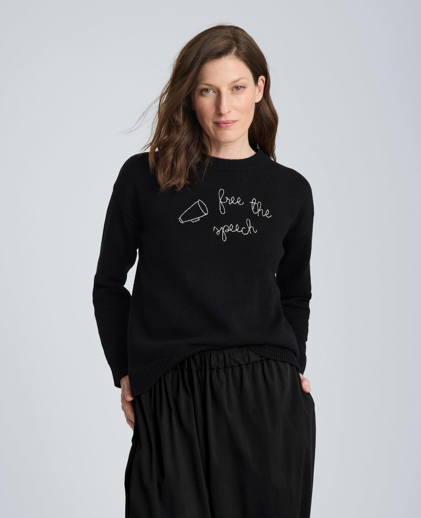 Kenneth Cole | Lingua Franca Free The Speech Unisex Cotton Crewneck Sweater by KENNETH COLE