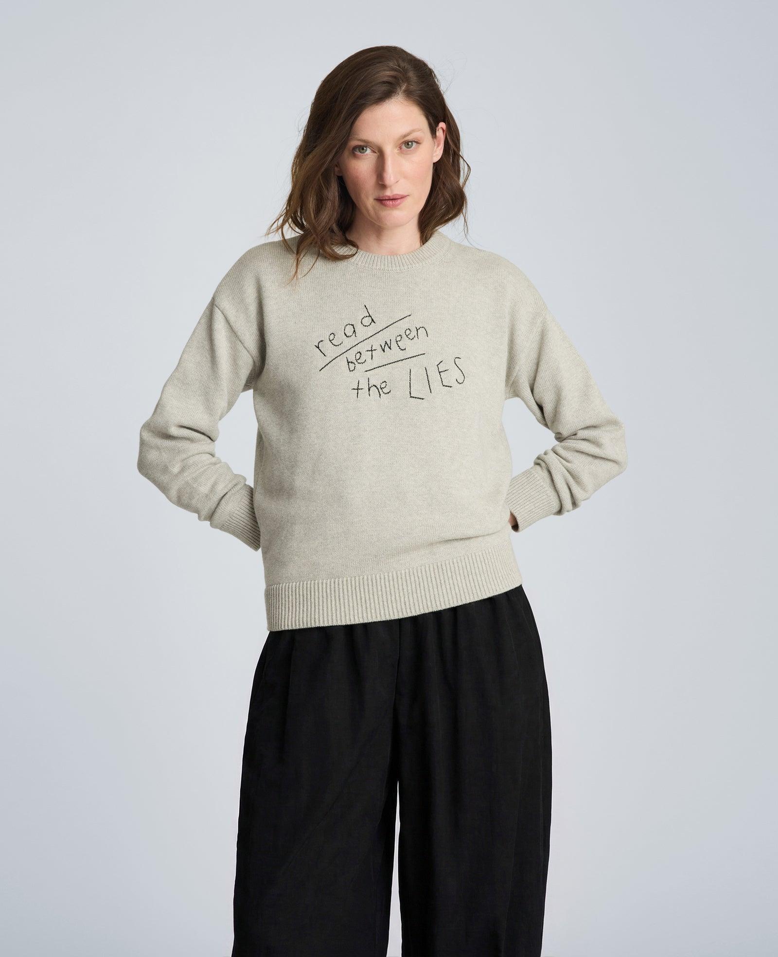 Kenneth Cole | Lingua Franca Read Between The Lies Unisex Cotton Crewneck Sweater by KENNETH COLE