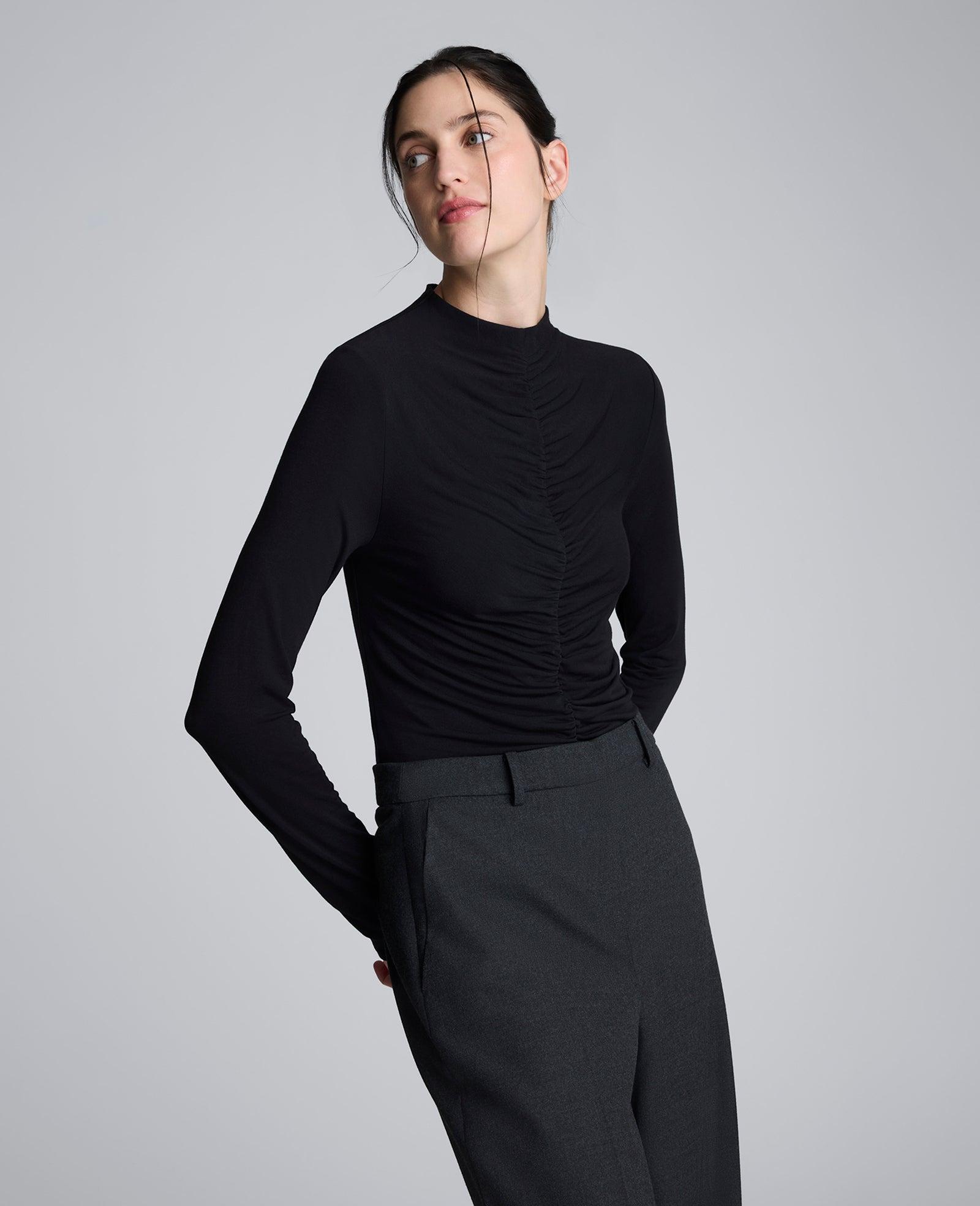 Kenneth Cole | Long Sleeve Center Front Rouched Mockneck Knit Top by KENNETH COLE