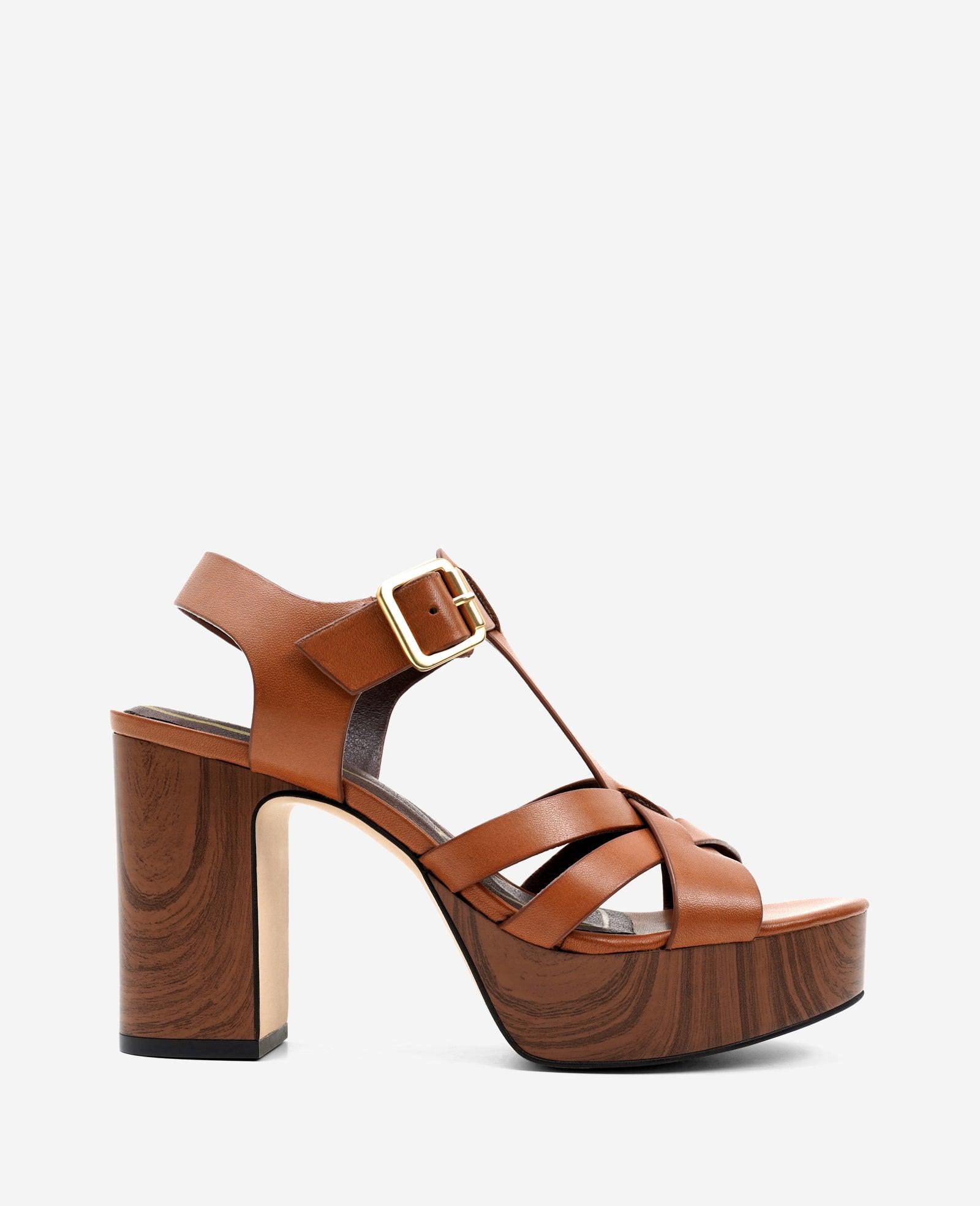 Kenneth Cole | Lotus Woven Leather T-Strap Wood Platform Sandal by KENNETH COLE