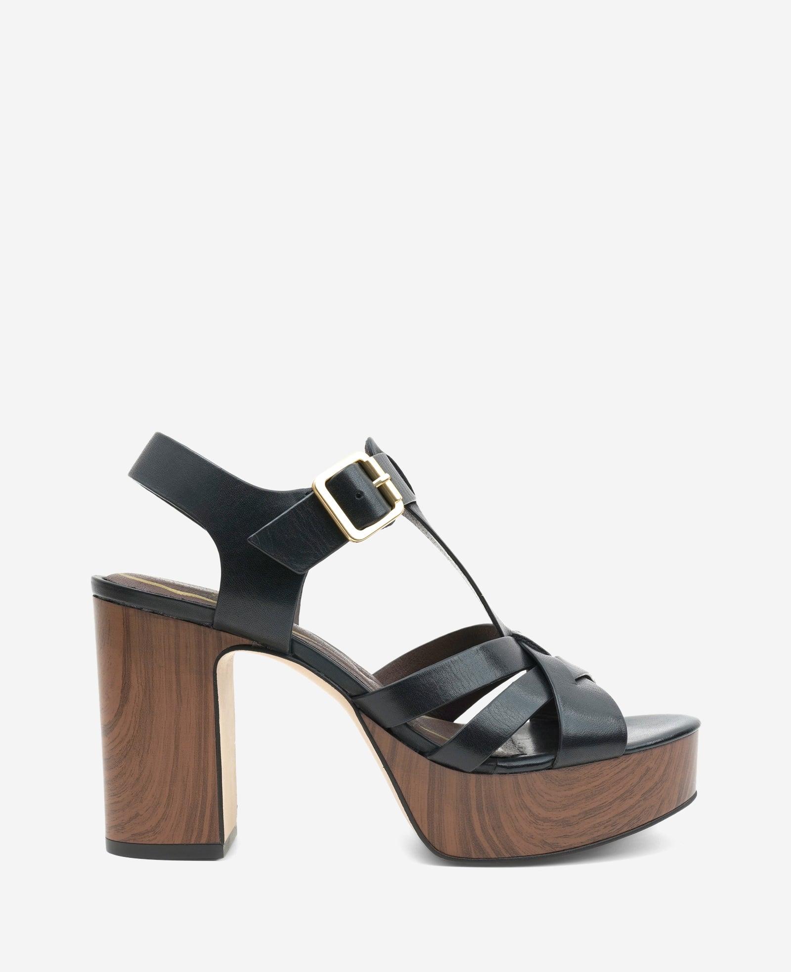 Kenneth Cole | Lotus Woven Leather T-Strap Wood Platform Sandal by KENNETH COLE
