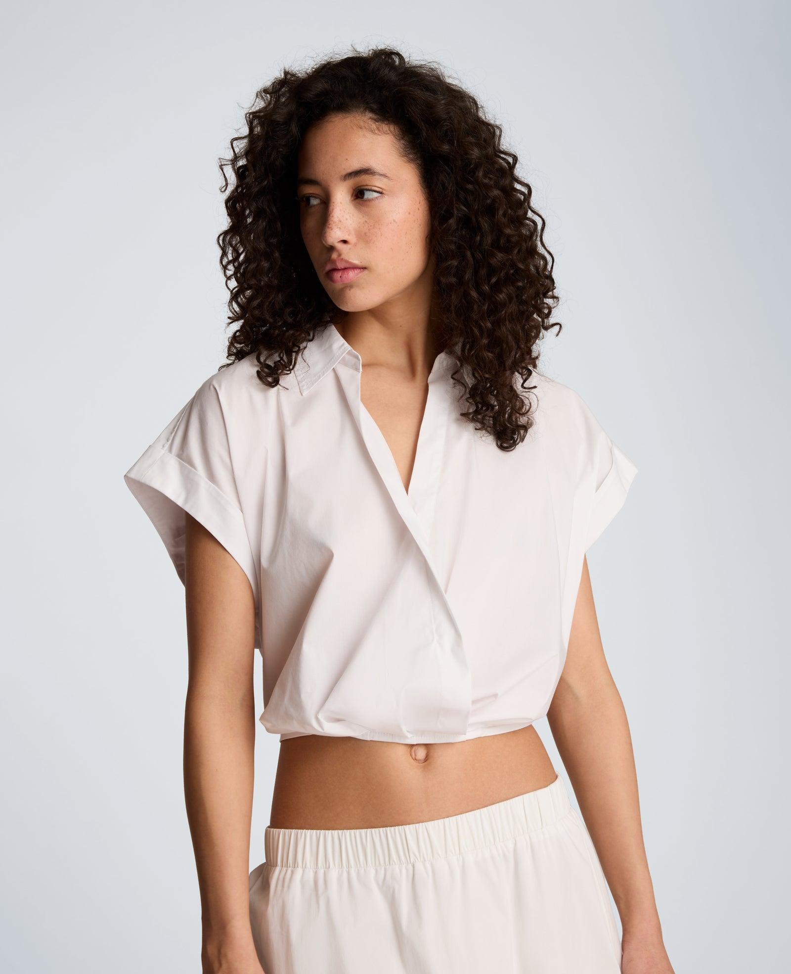 Kenneth Cole | Pleat Crossover Front Cropped Shirt by KENNETH COLE