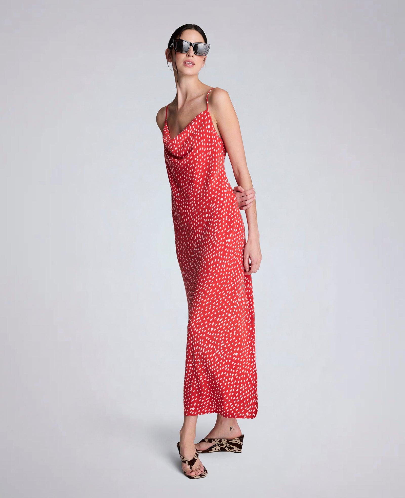 Kenneth Cole | Polka Dot Satin Cowl Neck Slip Dress by KENNETH COLE